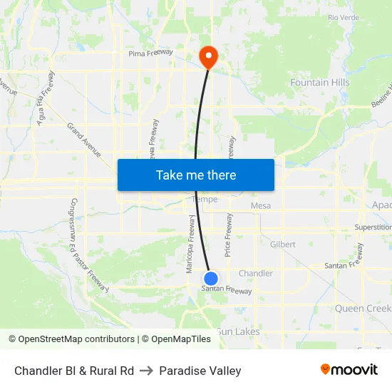 Chandler Bl & Rural Rd to Paradise Valley map