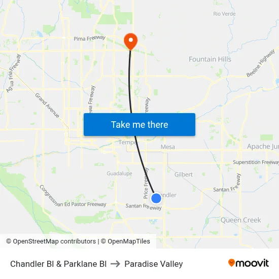Chandler Bl & Parklane Bl to Paradise Valley map