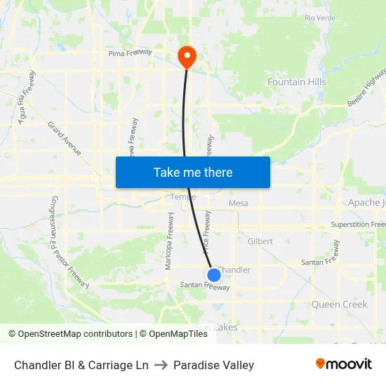 Chandler Bl & Carriage Ln to Paradise Valley map
