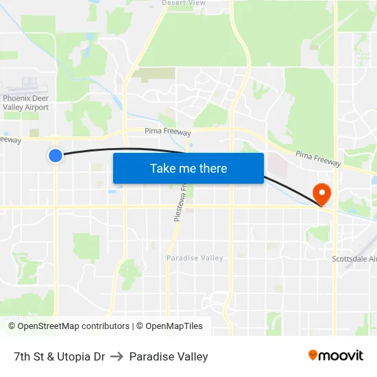 7th St & Utopia Dr to Paradise Valley map
