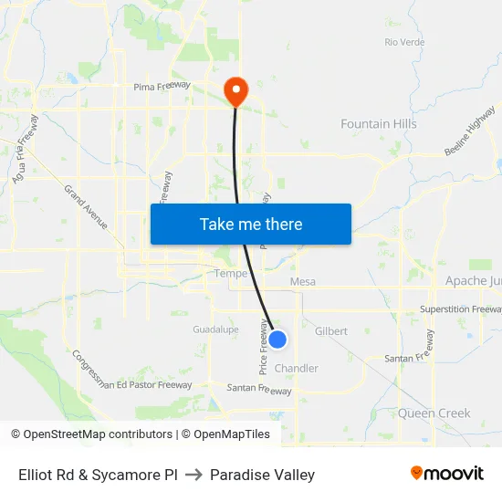 Elliot Rd & Sycamore Pl to Paradise Valley map