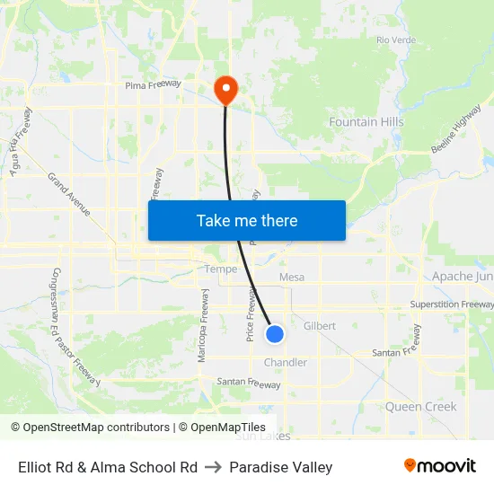 Elliot Rd & Alma School Rd to Paradise Valley map