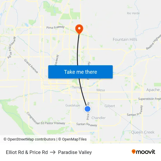 Elliot Rd & Price Rd to Paradise Valley map
