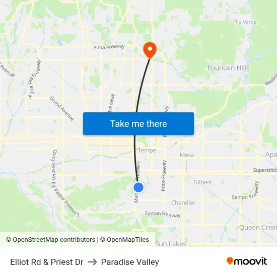 Elliot Rd & Priest Dr to Paradise Valley map