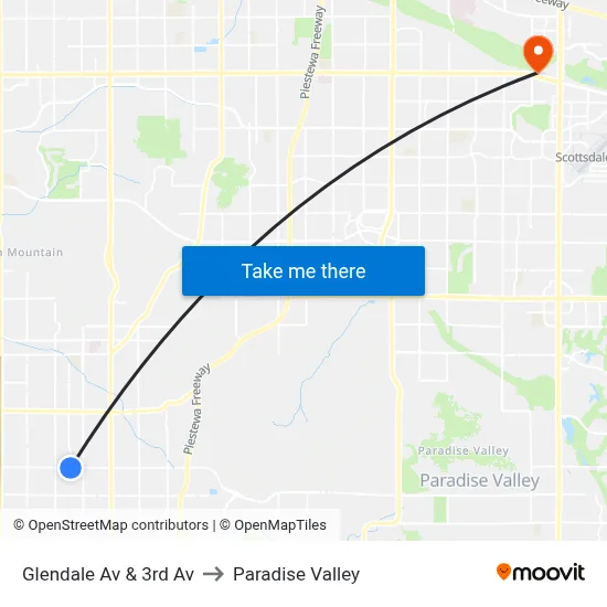 Glendale Av & 3rd Av to Paradise Valley map