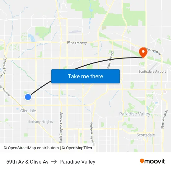 59th Av & Olive Av to Paradise Valley map