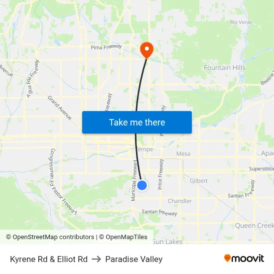Kyrene Rd & Elliot Rd to Paradise Valley map