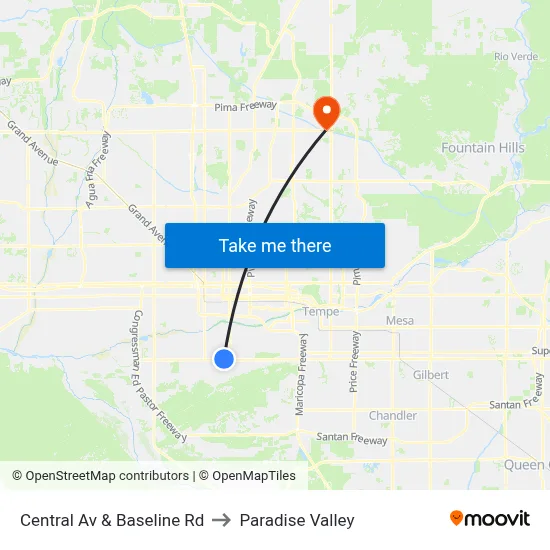 Central Av & Baseline Rd to Paradise Valley map