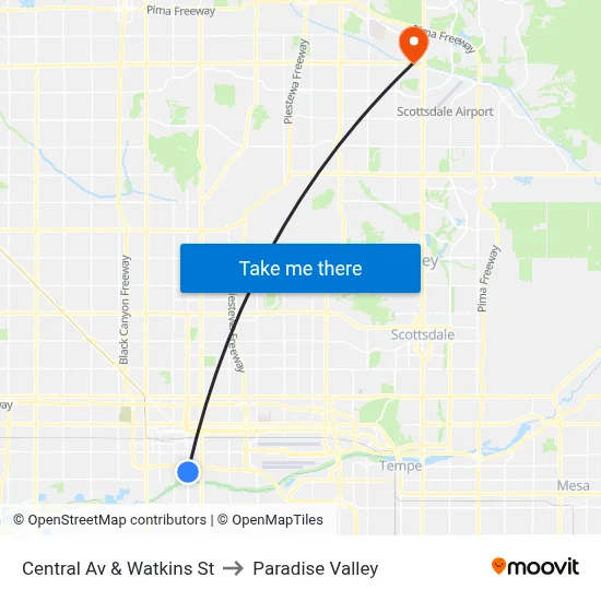 Central Av & Watkins St to Paradise Valley map