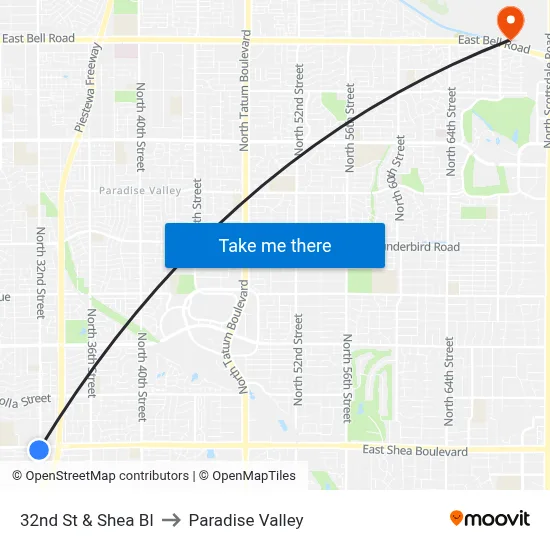 32nd St & Shea Bl to Paradise Valley map