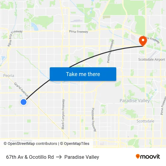 67th Av & Ocotillo Rd to Paradise Valley map