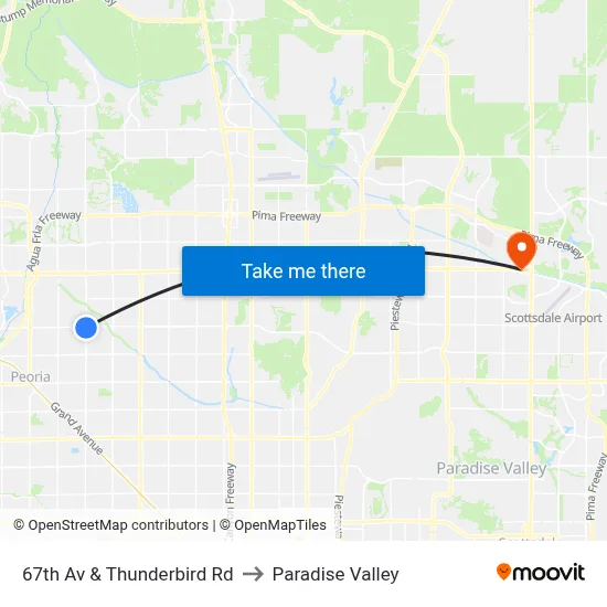 67th Av & Thunderbird Rd to Paradise Valley map