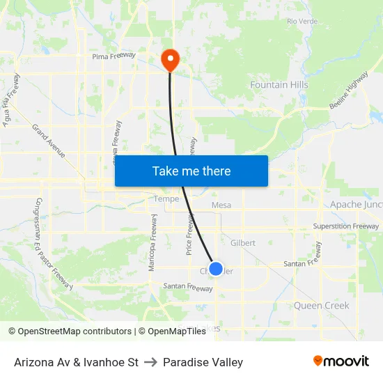 Arizona Av & Ivanhoe St to Paradise Valley map