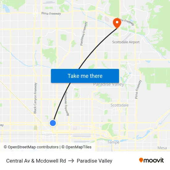 Central Av & Mcdowell Rd to Paradise Valley map