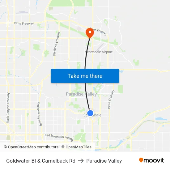 Goldwater Bl & Camelback Rd to Paradise Valley map