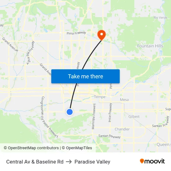 Central Av & Baseline Rd to Paradise Valley map