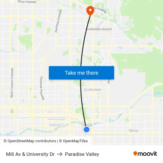 Mill Av & University Dr to Paradise Valley map