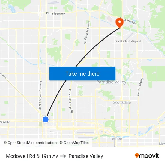 Mcdowell Rd & 19th Av to Paradise Valley map