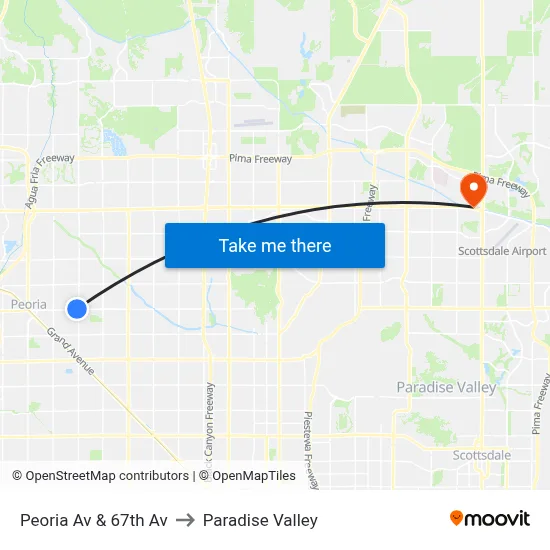 Peoria Av & 67th Av to Paradise Valley map
