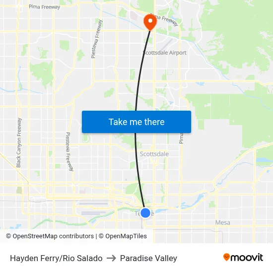 Hayden Ferry/Rio Salado to Paradise Valley map