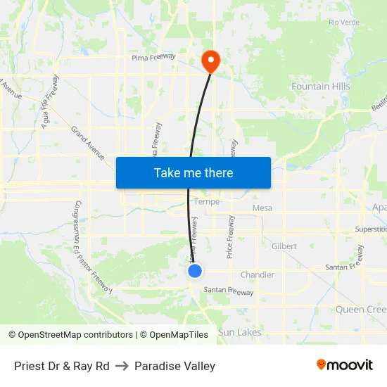 Priest Dr & Ray Rd to Paradise Valley map