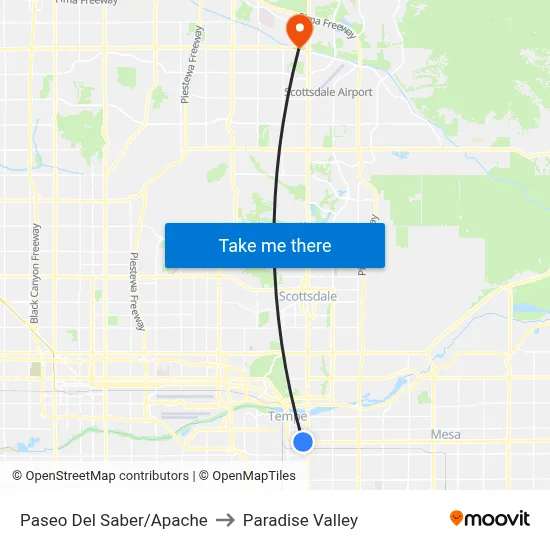 Paseo Del Saber/Apache to Paradise Valley map