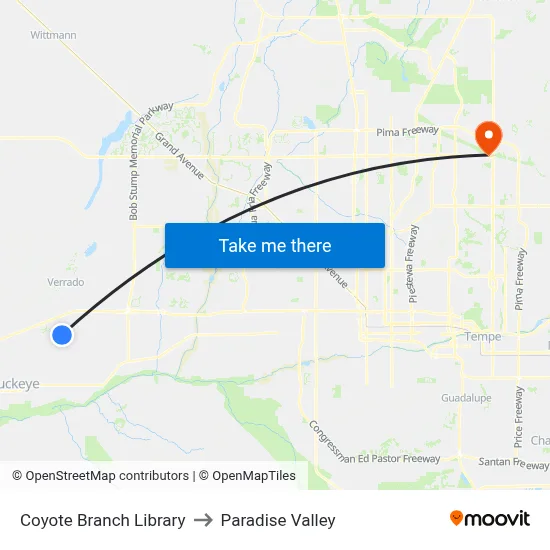Coyote Branch Library to Paradise Valley map