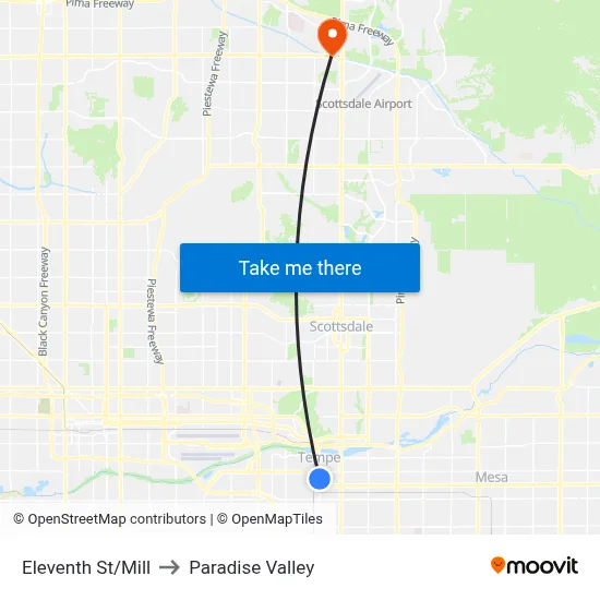 Eleventh St/Mill to Paradise Valley map
