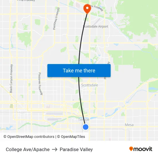 College Ave/Apache to Paradise Valley map
