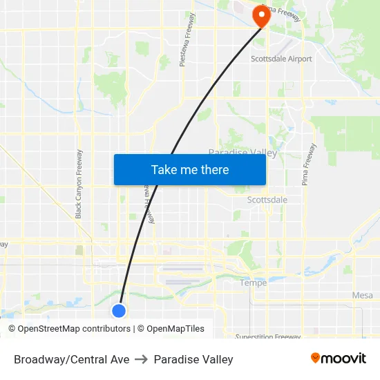 Broadway/Central Ave to Paradise Valley map