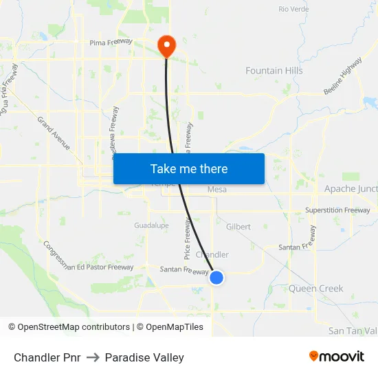 Chandler Pnr to Paradise Valley map