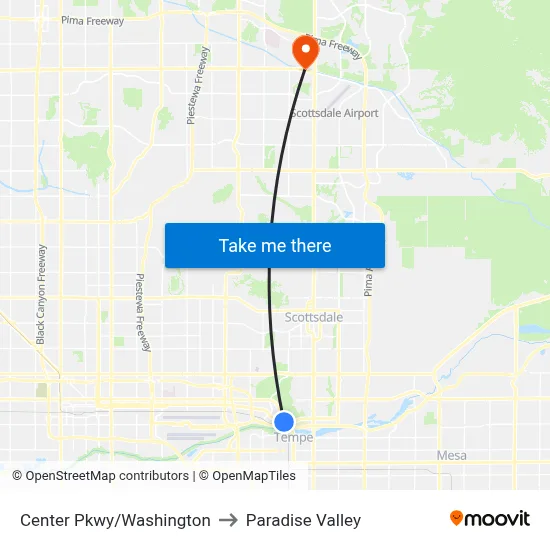 Center Pkwy/Washington to Paradise Valley map
