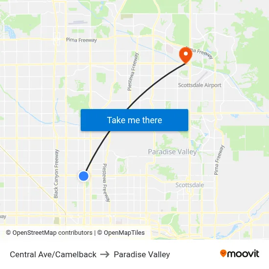 Central Ave/Camelback to Paradise Valley map