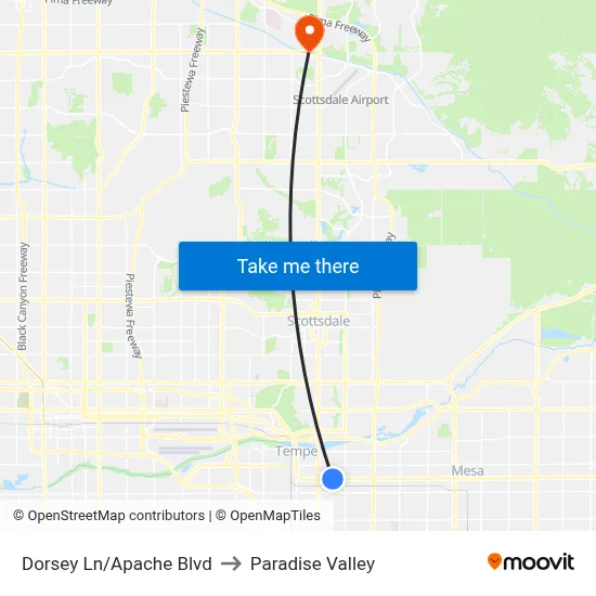 Dorsey Ln/Apache Blvd to Paradise Valley map