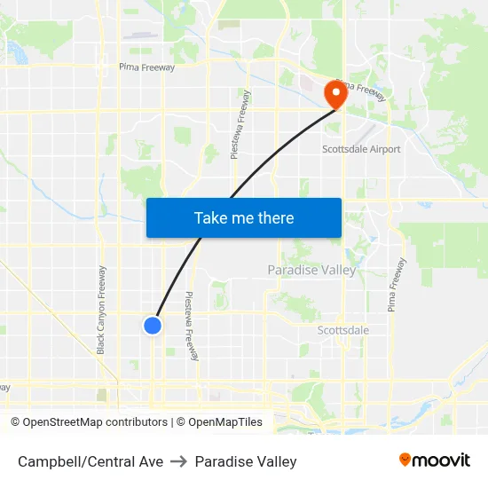Campbell/Central Ave to Paradise Valley map