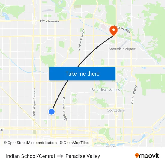 Indian School/Central to Paradise Valley map