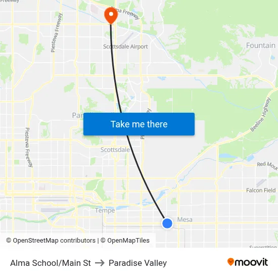 Alma School/Main St to Paradise Valley map