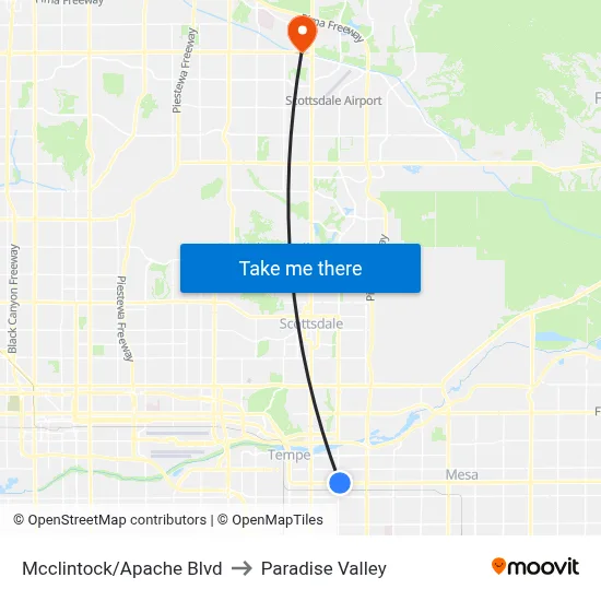 Mcclintock/Apache Blvd to Paradise Valley map
