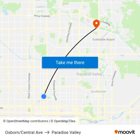 Osborn/Central Ave to Paradise Valley map