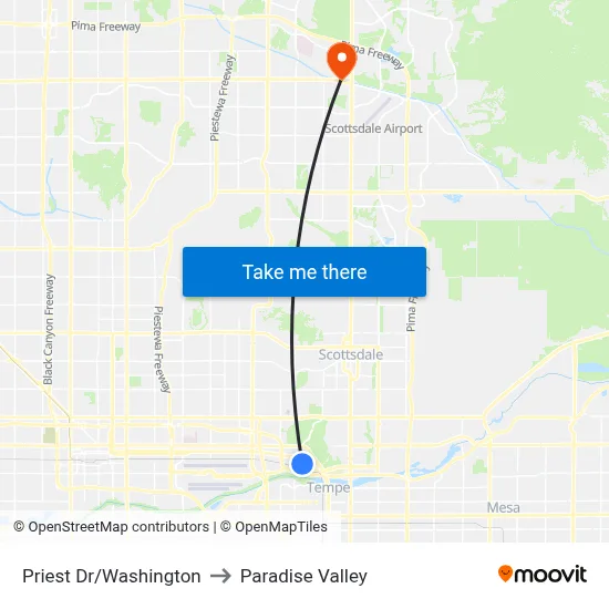 Priest Dr/Washington to Paradise Valley map