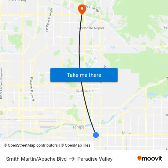 Smith Martin/Apache Blvd to Paradise Valley map