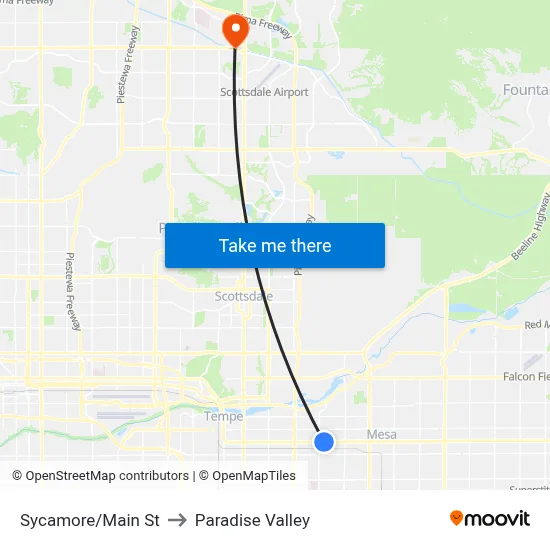 Sycamore/Main St to Paradise Valley map