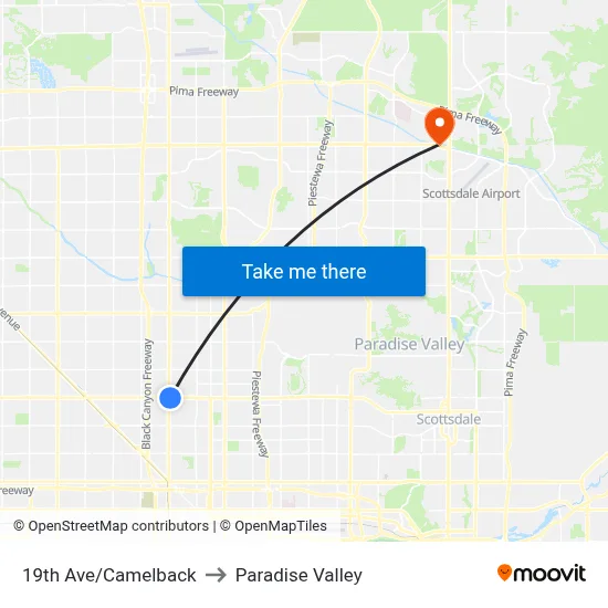 19th Ave/Camelback to Paradise Valley map
