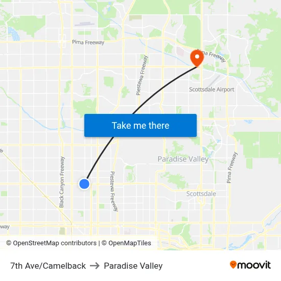 7th Ave/Camelback to Paradise Valley map