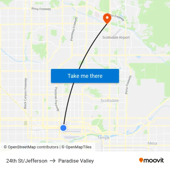 24th St/Jefferson to Paradise Valley map