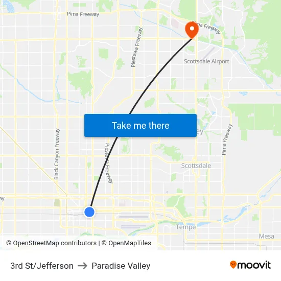 3rd St/Jefferson to Paradise Valley map