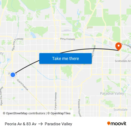 Peoria Av & 83 Av to Paradise Valley map