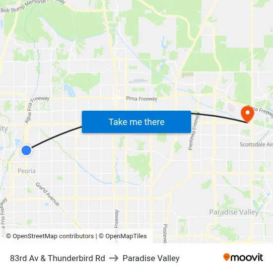 83rd Av & Thunderbird Rd to Paradise Valley map