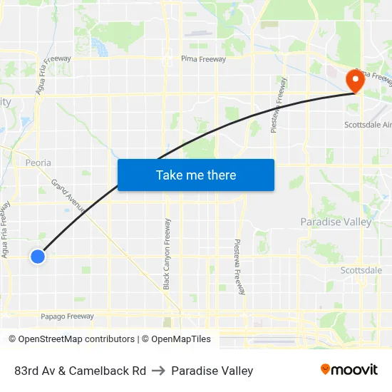 83rd Av & Camelback Rd to Paradise Valley map