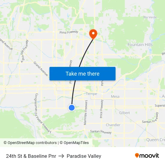 24th St & Baseline Pnr to Paradise Valley map